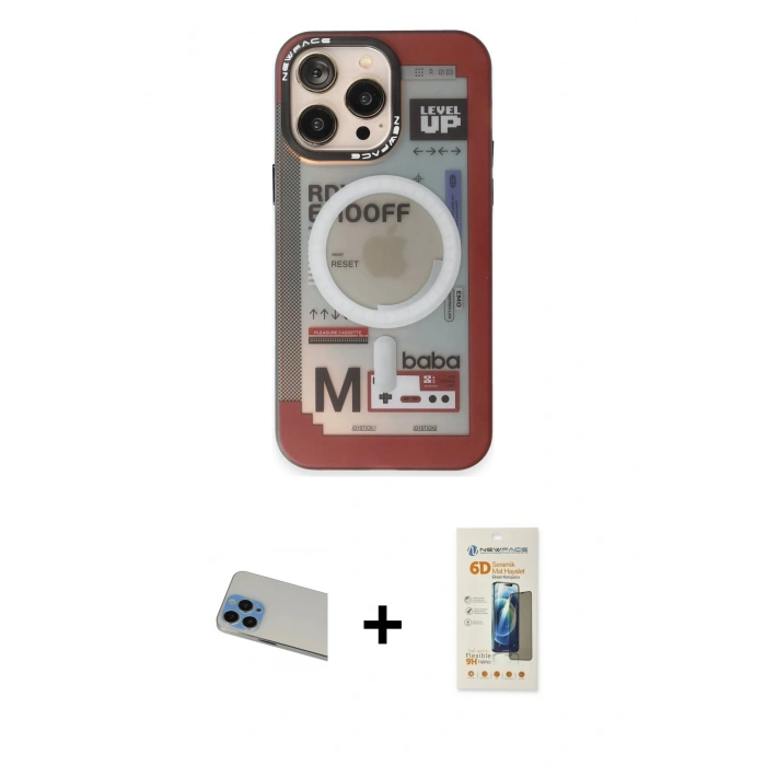 MARSİLYAN™- iPhone 13 Pro Max Kılıf Siluet Modern Koleksiyonu - Siyah 6D Mat Seramik Hayalet Nano Ekran Koruyucu + Rainbow Kamera Lens Koruma Cam - MI