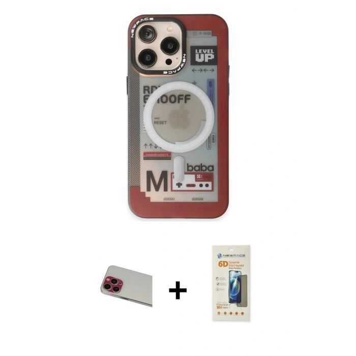 MARSİLYAN™- iPhone 13 Pro Max Kılıf Siluet Modern Koleksiyonu - Siyah 6D Mat Seramik Hayalet Nano Ekran Koruyucu + Rainbow Kamera Lens Koruma Cam - KI