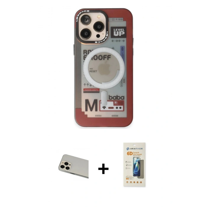 MARSİLYAN™- iPhone 13 Pro Max Kılıf Siluet Modern Koleksiyonu - Siyah 6D Mat Seramik Hayalet Nano Ekran Koruyucu + Rainbow Kamera Lens Koruma Cam - REGD