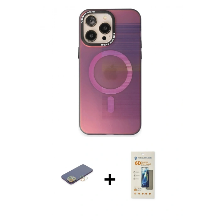 MARSİLYAN™- iPhone 13 Pro Max Kılıf Siluet Modern Koleksiyonu - Siyah 6D Mat Seramik Hayalet Nano Ekran Koruyucu + Renkli Kamera Lens Koruma Cam - SI