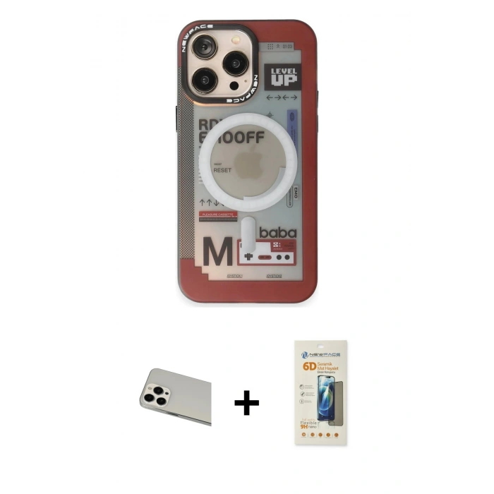 MARSİLYAN™- iPhone 13 Pro Max Kılıf Siluet Modern Koleksiyonu - Siyah 6D Mat Seramik Hayalet Nano Ekran Koruyucu + Rainbow Kamera Lens Koruma Cam - BZ