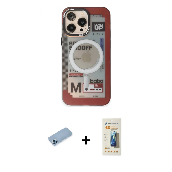 MARSİLYAN™- iPhone 13 Pro Max Kılıf Siluet Modern Koleksiyonu - Siyah 6D Mat Seramik Hayalet Nano Ekran Koruyucu + Shine Kamera Lens Koruma Cam - MI