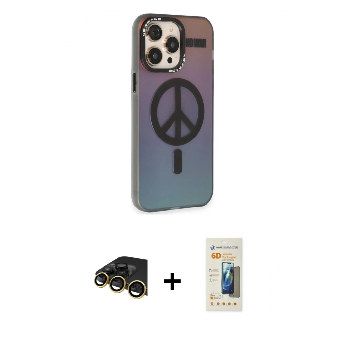 MARSİLYAN™- iPhone 13 Pro Max Kılıf Siluet Modern Koleksiyonu - Siyah 6D Mat Seramik Hayalet Nano Ekran Koruyucu + Raze Metal Kamera Lens - GD
