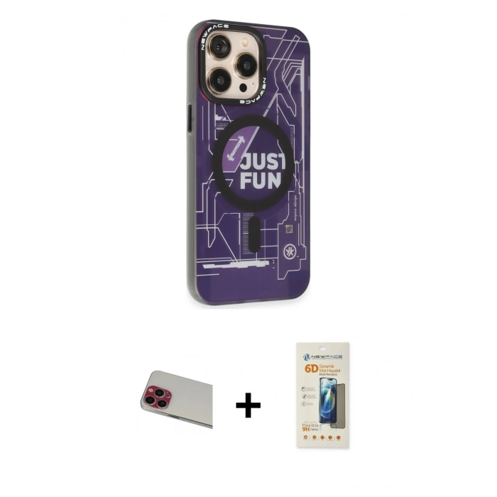 MARSİLYAN™- iPhone 13 Pro Max Kılıf Siluet Modern Koleksiyonu - Siyah 6D Mat Seramik Hayalet Nano Ekran Koruyucu + Rainbow Kamera Lens Koruma Cam - KI