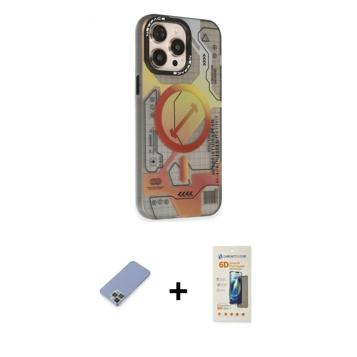 MARSİLYAN™- iPhone 13 Pro Max Kılıf Siluet Modern Koleksiyonu - Siyah 6D Mat Seramik Hayalet Nano Ekran Koruyucu + Metal Kamera Lens Koruma Cam - KUYL