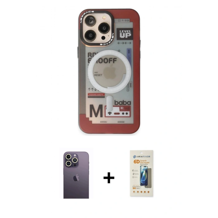 MARSİLYAN™- iPhone 13 Pro Max Kılıf Siluet Modern Koleksiyonu - Siyah 6D Mat Seramik Hayalet Nano Ekran Koruyucu + Neon Fosforlu Kamera Lens - BZ