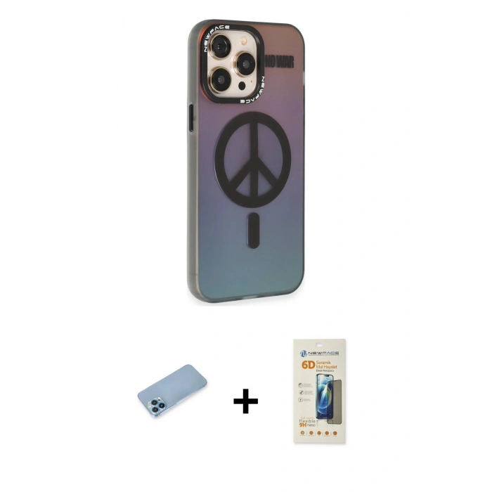 MARSİLYAN™- iPhone 13 Pro Max Kılıf Siluet Modern Koleksiyonu - Siyah 6D Mat Seramik Hayalet Nano Ekran Koruyucu + Shine Kamera Lens Koruma Cam - MI
