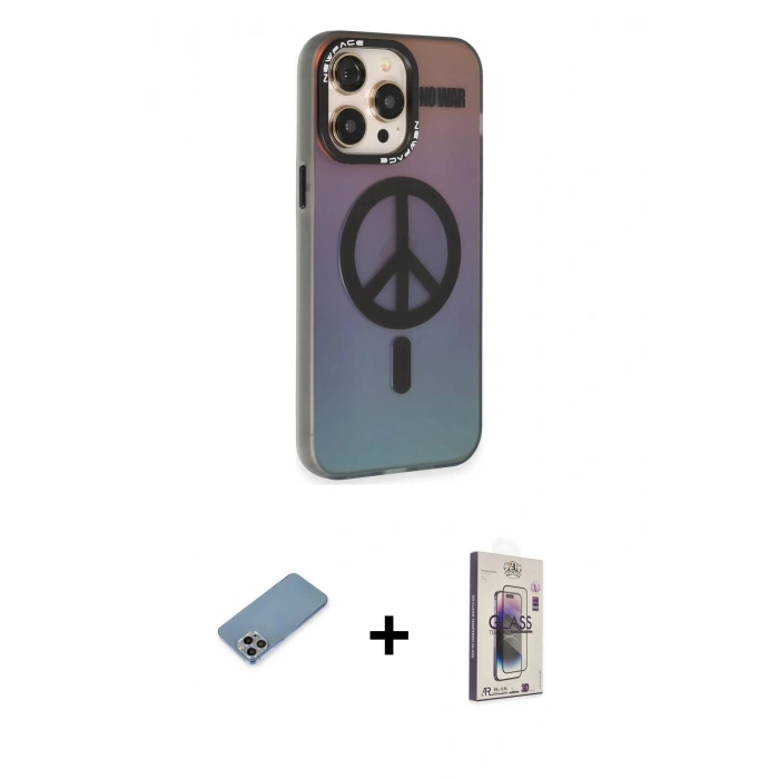 MARSİLYAN™- iPhone 13 Pro Max Kılıf Siluet Modern Koleksiyonu - Siyah Bilvis 3D Cam Ekran Koruyucu + Shine Kamera Lens Koruma Cam - GI