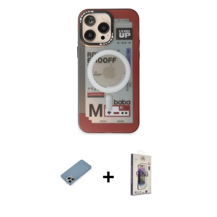 MARSİLYAN™- iPhone 13 Pro Max Kılıf Siluet Modern Koleksiyonu - Siyah Bilvis 3D Cam Ekran Koruyucu + Shine Kamera Lens Koruma Cam - GI