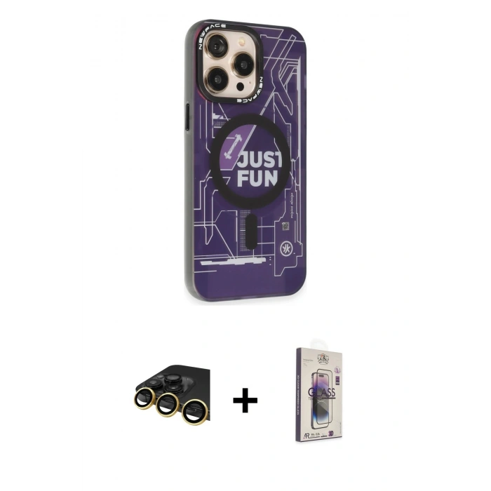 MARSİLYAN™- iPhone 13 Pro Max Kılıf Siluet Modern Koleksiyonu - Siyah Bilvis 3D Cam Ekran Koruyucu + Raze Metal Kamera Lens - GD
