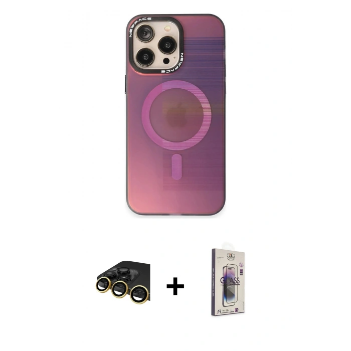 MARSİLYAN™- iPhone 13 Pro Max Kılıf Siluet Modern Koleksiyonu - Siyah Bilvis 3D Cam Ekran Koruyucu + Raze Metal Kamera Lens - GD