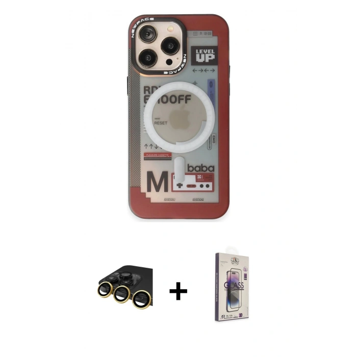 MARSİLYAN™- iPhone 13 Pro Max Kılıf Siluet Modern Koleksiyonu - Siyah Bilvis 3D Cam Ekran Koruyucu + Raze Metal Kamera Lens - GD