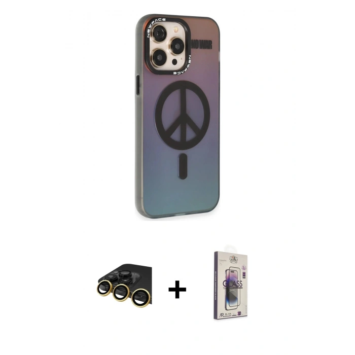 MARSİLYAN™- iPhone 13 Pro Max Kılıf Siluet Modern Koleksiyonu - Siyah Bilvis 3D Cam Ekran Koruyucu + Raze Metal Kamera Lens - GD