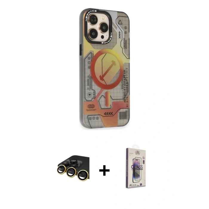 MARSİLYAN™- iPhone 13 Pro Max Kılıf Siluet Modern Koleksiyonu - Siyah Bilvis 3D Cam Ekran Koruyucu + Raze Metal Kamera Lens - GD