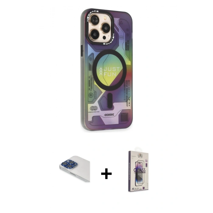 MARSİLYAN™- iPhone 13 Pro Max Kılıf Siluet Modern Koleksiyonu - Siyah Bilvis 3D Cam Ekran Koruyucu + Pers Alüminyum Kamera Lens - LT