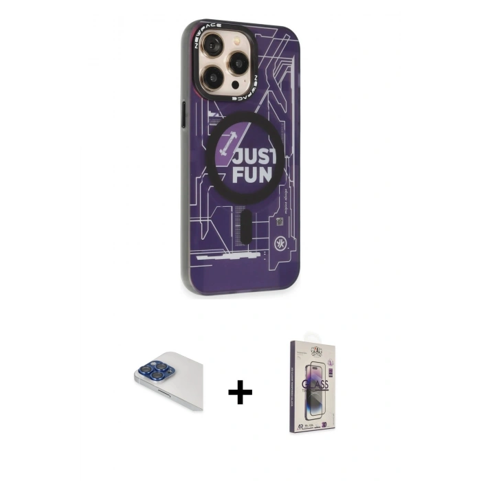 MARSİLYAN™- iPhone 13 Pro Max Kılıf Siluet Modern Koleksiyonu - Siyah Bilvis 3D Cam Ekran Koruyucu + Pers Alüminyum Kamera Lens - LT