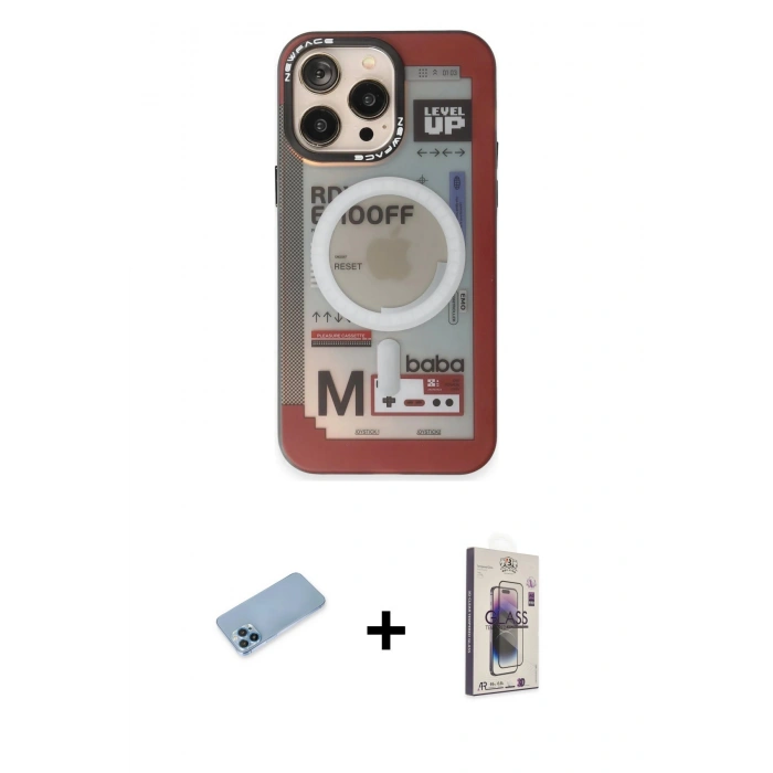 MARSİLYAN™- iPhone 13 Pro Max Kılıf Siluet Modern Koleksiyonu - Siyah Bilvis 3D Cam Ekran Koruyucu + Mavi Shine Kamera Lens Koruma Cam