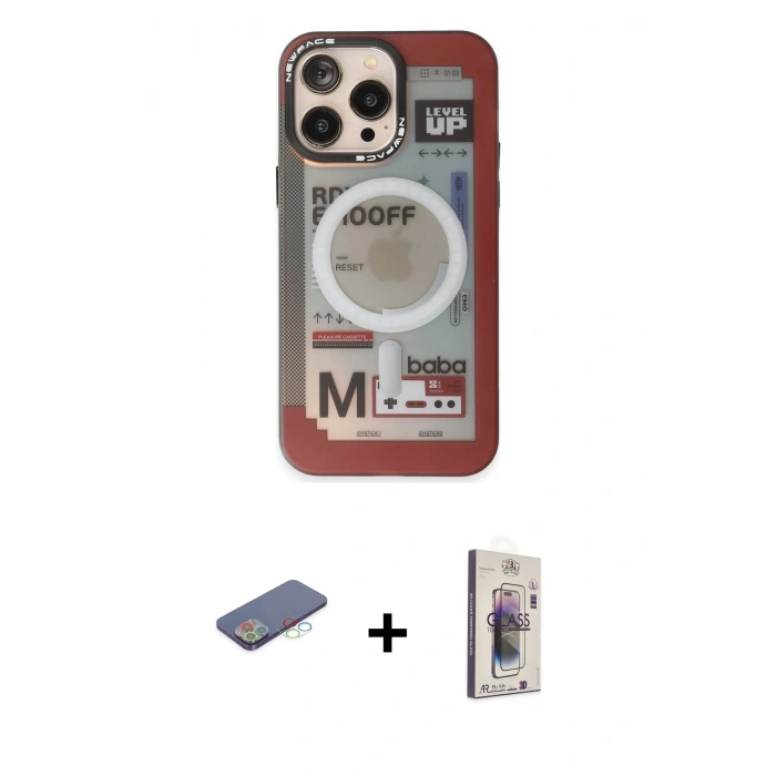 MARSİLYAN™- iPhone 13 Pro Max Kılıf Siluet Modern Koleksiyonu - Siyah Bilvis 3D Cam Ekran Koruyucu + Renkli Kamera Lens Koruma Cam - MI