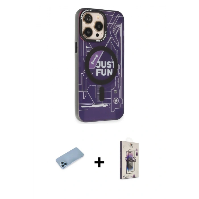MARSİLYAN™- iPhone 13 Pro Max Kılıf Siluet Modern Koleksiyonu - Siyah Bilvis 3D Cam Ekran Koruyucu + Mavi Shine Kamera Lens Koruma Cam