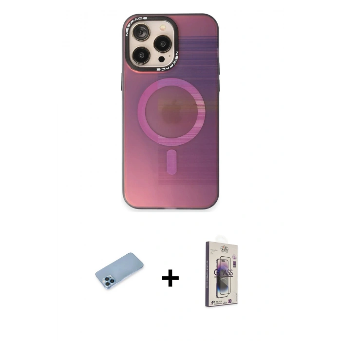 MARSİLYAN™- iPhone 13 Pro Max Kılıf Siluet Modern Koleksiyonu - Siyah Bilvis 3D Cam Ekran Koruyucu + Mavi Shine Kamera Lens Koruma Cam