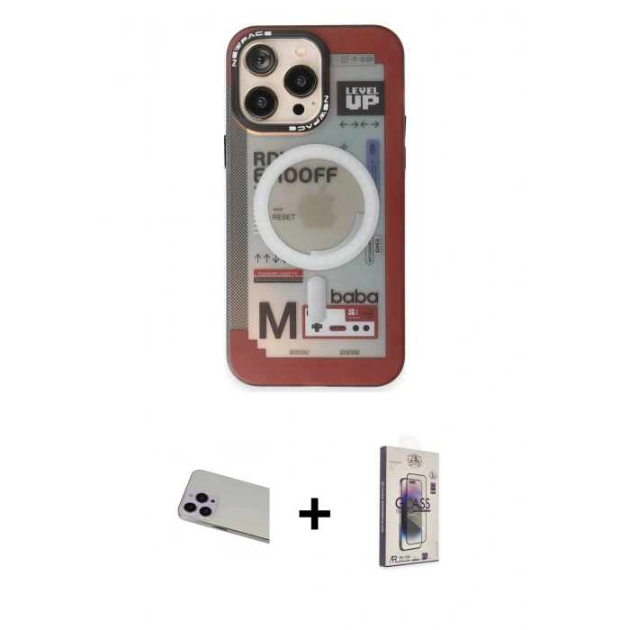 MARSİLYAN™- iPhone 13 Pro Max Kılıf Siluet Modern Koleksiyonu - Siyah Bilvis 3D Cam Ekran Koruyucu + Mor Rainbow Kamera Lens Koruma Cam