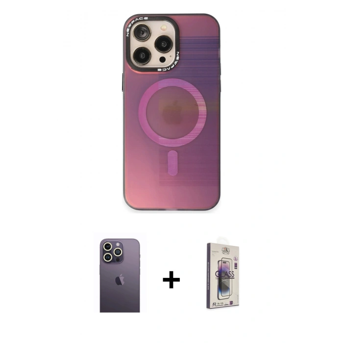MARSİLYAN™- iPhone 13 Pro Max Kılıf Siluet Modern Koleksiyonu - Siyah Bilvis 3D Cam Ekran Koruyucu + Neon Fosforlu Kamera Lens - BZ