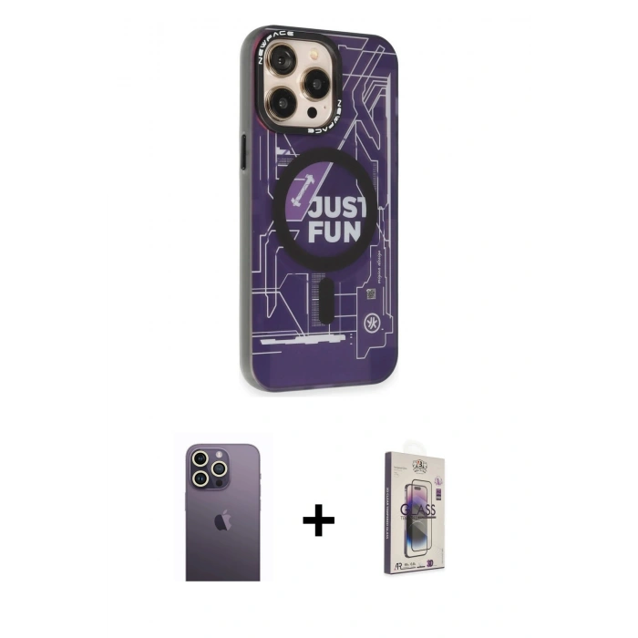 MARSİLYAN™- iPhone 13 Pro Max Kılıf Siluet Modern Koleksiyonu - Siyah Bilvis 3D Cam Ekran Koruyucu + Neon Fosforlu Kamera Lens - BZ