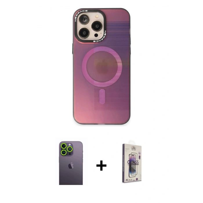 MARSİLYAN™- iPhone 13 Pro Max Kılıf Siluet Modern Koleksiyonu - Siyah Bilvis 3D Cam Ekran Koruyucu + Neon Fosforlu Kamera Lens - YL