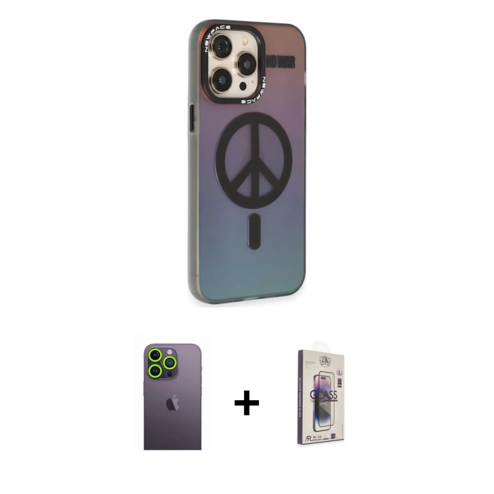 MARSİLYAN™- iPhone 13 Pro Max Kılıf Siluet Modern Koleksiyonu - Siyah Bilvis 3D Cam Ekran Koruyucu + Neon Fosforlu Kamera Lens - YL