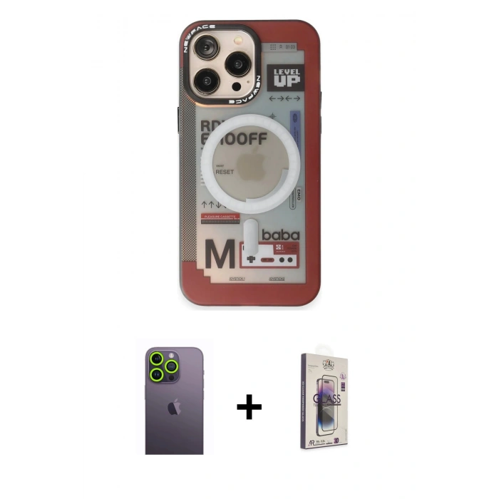 MARSİLYAN™- iPhone 13 Pro Max Kılıf Siluet Modern Koleksiyonu - Siyah Bilvis 3D Cam Ekran Koruyucu + Neon Fosforlu Kamera Lens - YL
