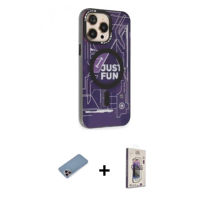 MARSİLYAN™- iPhone 13 Pro Max Kılıf Siluet Modern Koleksiyonu - Siyah Bilvis 3D Cam Ekran Koruyucu + Shine Kamera Lens Koruma Cam - PE