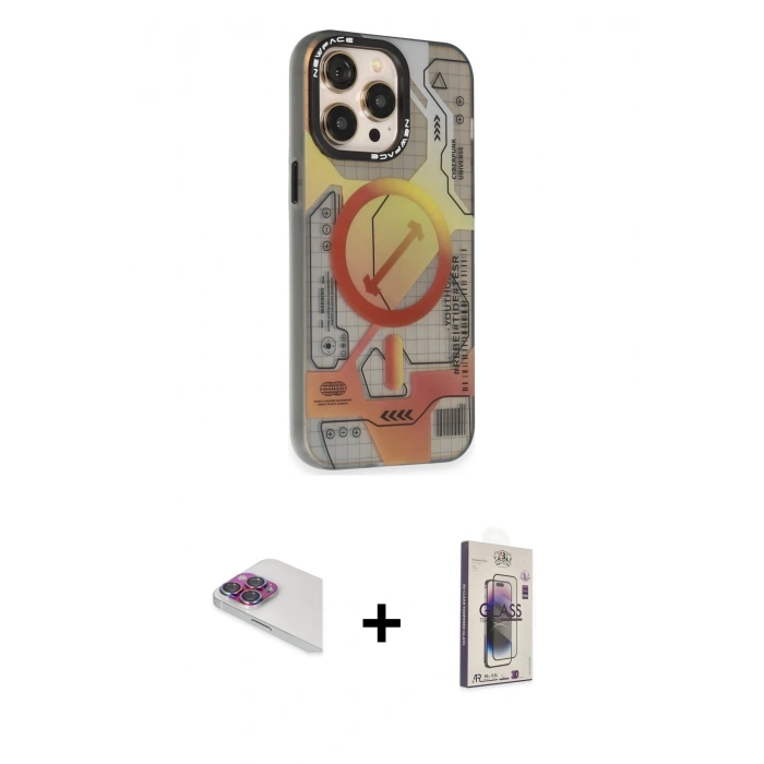 MARSİLYAN™- iPhone 13 Pro Max Kılıf Siluet Modern Koleksiyonu - Siyah Bilvis 3D Cam Ekran Koruyucu + Pers Alüminyum Kamera Lens - GI