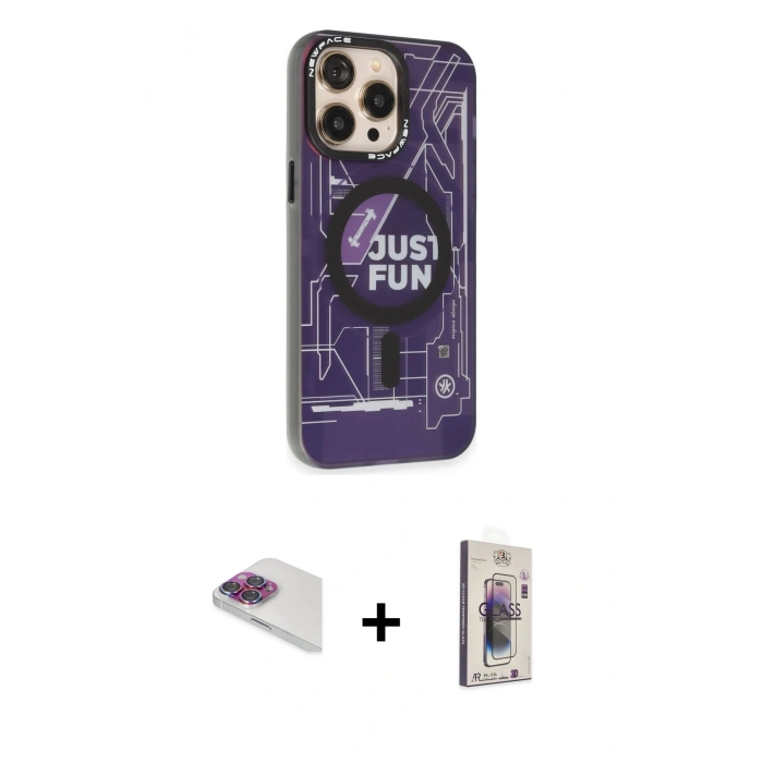 MARSİLYAN™- iPhone 13 Pro Max Kılıf Siluet Modern Koleksiyonu - Siyah Bilvis 3D Cam Ekran Koruyucu + Pers Alüminyum Kamera Lens - GI