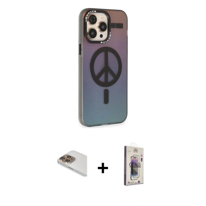 MARSİLYAN™- iPhone 13 Pro Max Kılıf Siluet Modern Koleksiyonu - Siyah Bilvis 3D Cam Ekran Koruyucu + Pers Alüminyum Kamera Lens - GD