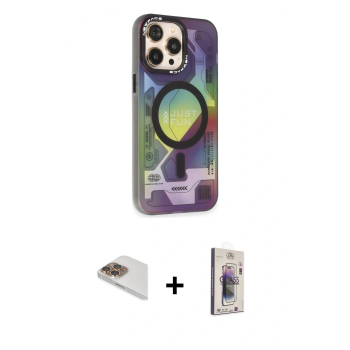 MARSİLYAN™- iPhone 13 Pro Max Kılıf Siluet Modern Koleksiyonu - Siyah Bilvis 3D Cam Ekran Koruyucu + Pers Alüminyum Kamera Lens - GD