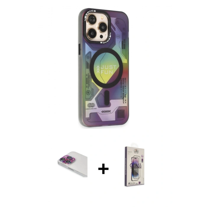 MARSİLYAN™- iPhone 13 Pro Max Kılıf Siluet Modern Koleksiyonu - Siyah Bilvis 3D Cam Ekran Koruyucu + Pers Alüminyum Kamera Lens - GI