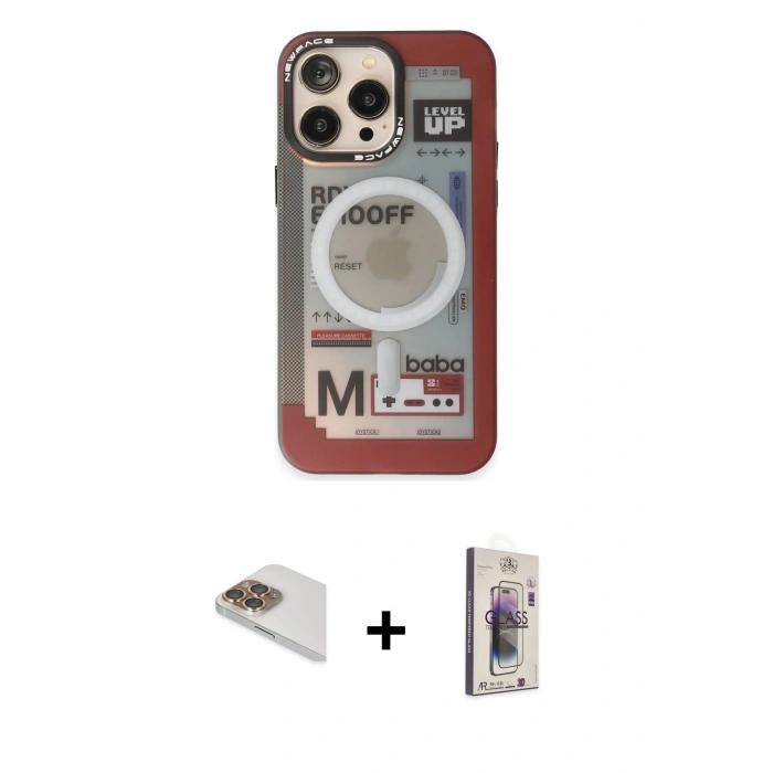 MARSİLYAN™- iPhone 13 Pro Max Kılıf Siluet Modern Koleksiyonu - Siyah Bilvis 3D Cam Ekran Koruyucu + Pers Alüminyum Kamera Lens - GD