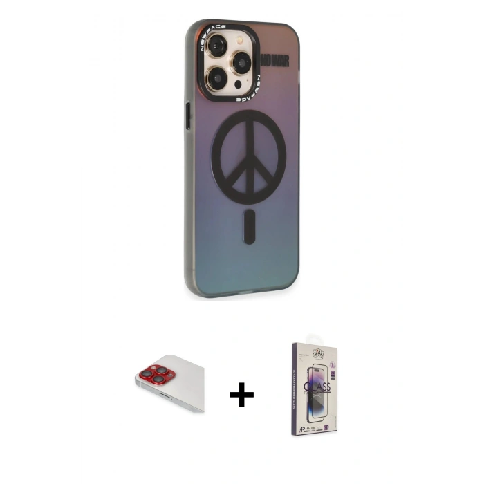MARSİLYAN™- iPhone 13 Pro Max Kılıf Siluet Modern Koleksiyonu - Siyah Bilvis 3D Cam Ekran Koruyucu + Pers Alüminyum Kamera Lens - KI