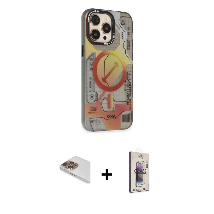 MARSİLYAN™- iPhone 13 Pro Max Kılıf Siluet Modern Koleksiyonu - Siyah Bilvis 3D Cam Ekran Koruyucu + Pers Alüminyum Kamera Lens - GD