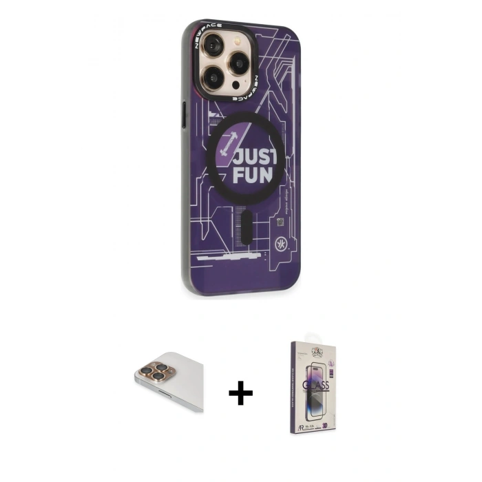 MARSİLYAN™- iPhone 13 Pro Max Kılıf Siluet Modern Koleksiyonu - Siyah Bilvis 3D Cam Ekran Koruyucu + Pers Alüminyum Kamera Lens - GD