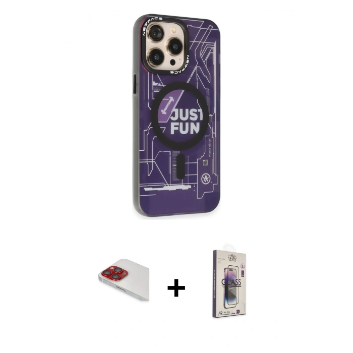 MARSİLYAN™- iPhone 13 Pro Max Kılıf Siluet Modern Koleksiyonu - Siyah Bilvis 3D Cam Ekran Koruyucu + Pers Alüminyum Kamera Lens - KI