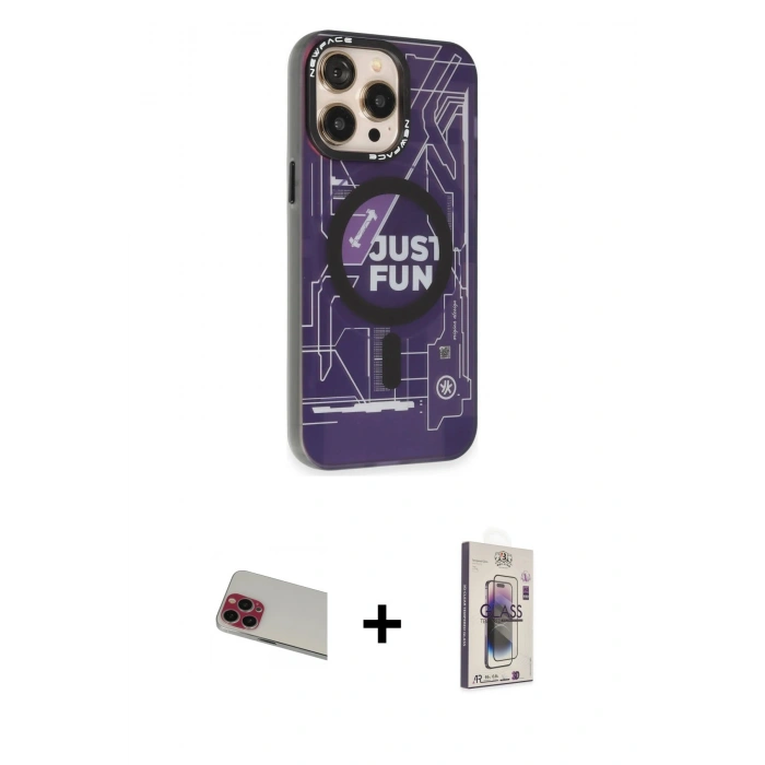 MARSİLYAN™- iPhone 13 Pro Max Kılıf Siluet Modern Koleksiyonu - Siyah Bilvis 3D Cam Ekran Koruyucu + Rainbow Kamera Lens Koruma Cam - KI