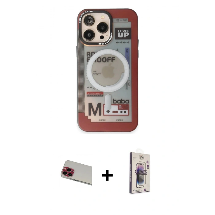 MARSİLYAN™- iPhone 13 Pro Max Kılıf Siluet Modern Koleksiyonu - Siyah Bilvis 3D Cam Ekran Koruyucu + Rainbow Kamera Lens Koruma Cam - KI