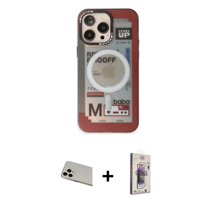 MARSİLYAN™- iPhone 13 Pro Max Kılıf Siluet Modern Koleksiyonu - Siyah Bilvis 3D Cam Ekran Koruyucu + Rainbow Kamera Lens Koruma Cam - REGD