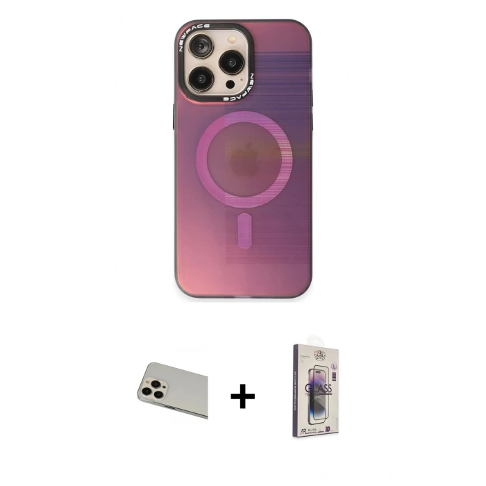 MARSİLYAN™- iPhone 13 Pro Max Kılıf Siluet Modern Koleksiyonu - Siyah Bilvis 3D Cam Ekran Koruyucu + Rainbow Kamera Lens Koruma Cam - REGD