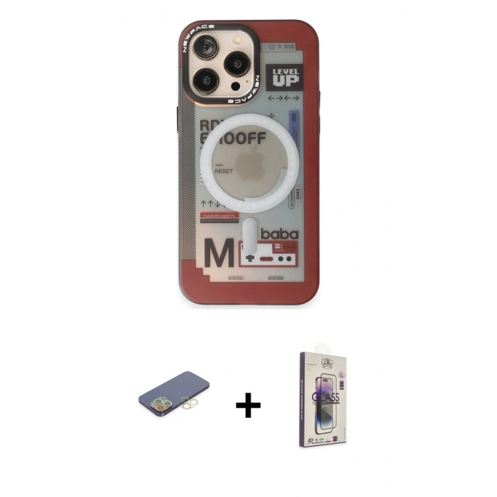 MARSİLYAN™- iPhone 13 Pro Max Kılıf Siluet Modern Koleksiyonu - Siyah Bilvis 3D Cam Ekran Koruyucu + Renkli Kamera Lens Koruma Cam - SI