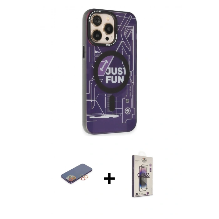 MARSİLYAN™- iPhone 13 Pro Max Kılıf Siluet Modern Koleksiyonu - Siyah Bilvis 3D Cam Ekran Koruyucu + Renkli Kamera Lens Koruma Cam - TU