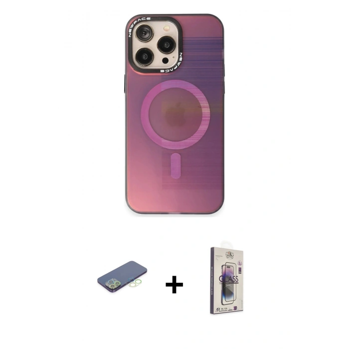 MARSİLYAN™- iPhone 13 Pro Max Kılıf Siluet Modern Koleksiyonu - Siyah Bilvis 3D Cam Ekran Koruyucu + Renkli Kamera Lens Koruma Cam - YL