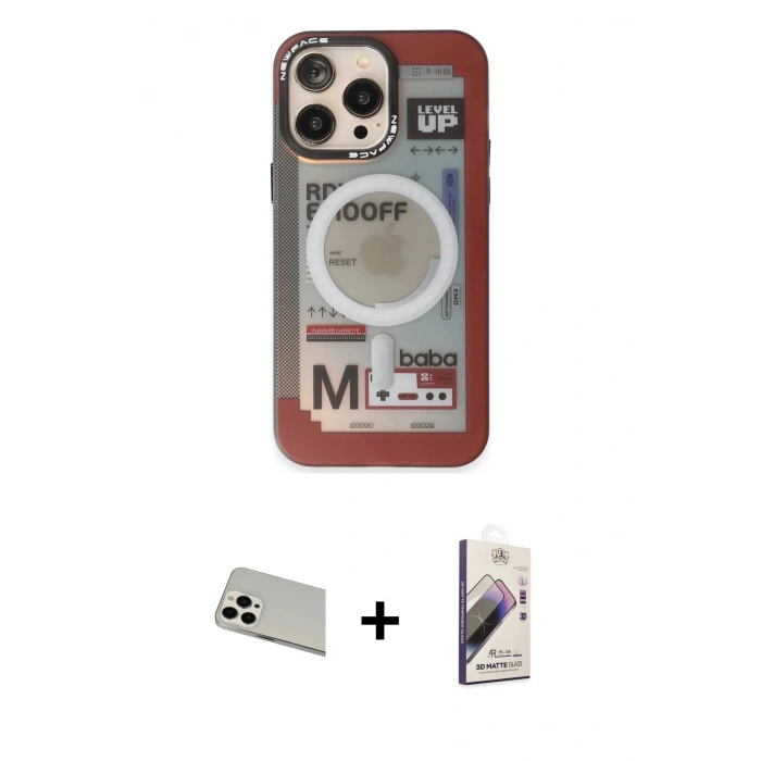MARSİLYAN™- iPhone 13 Pro Max Kılıf Siluet Modern Koleksiyonu - Siyah Bilvis 3D Mat Cam Ekran Koruyucu + Beyaz Rainbow Kamera Lens Koruma Cam