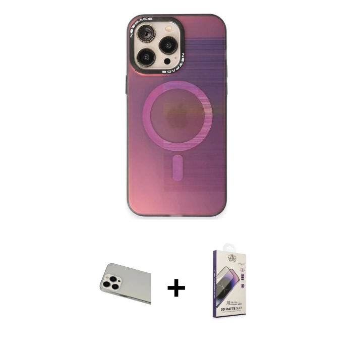 MARSİLYAN™- iPhone 13 Pro Max Kılıf Siluet Modern Koleksiyonu - Siyah Bilvis 3D Mat Cam Ekran Koruyucu + Beyaz Rainbow Kamera Lens Koruma Cam